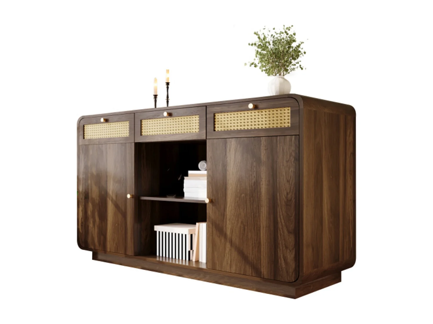 Kommode, Sideboard, Schubladenschrank 3 Schubladen + 2 Schränke + offenes Regal, Höhenverstellbare Einlegeböden, H85/B120/T40 cm