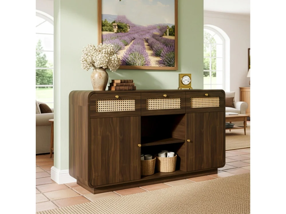 Kommode, Sideboard, Schubladenschrank 3 Schubladen + 2 Schränke + offenes Regal, Höhenverstellbare Einlegeböden, H85/B120/T40 cm