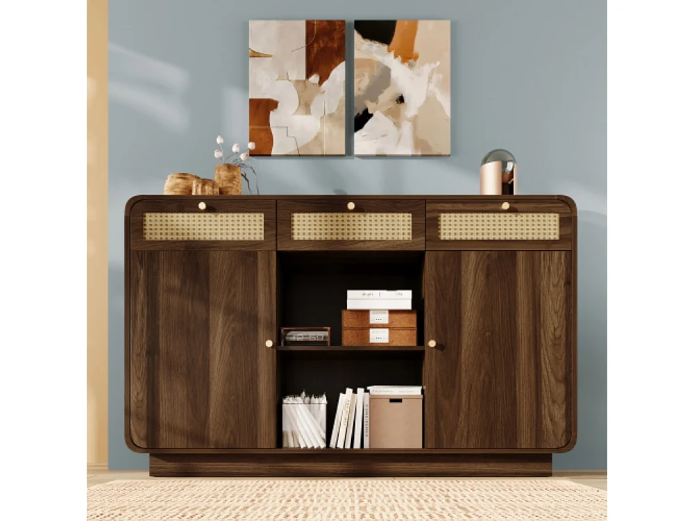 Kommode, Sideboard, Schubladenschrank 3 Schubladen + 2 Schränke + offenes Regal, Höhenverstellbare Einlegeböden, H85/B120/T40 cm