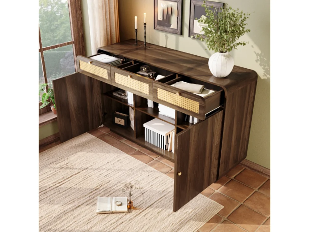 Kommode, Sideboard, Schubladenschrank 3 Schubladen + 2 Schränke + offenes Regal, Höhenverstellbare Einlegeböden, H85/B120/T40 cm
