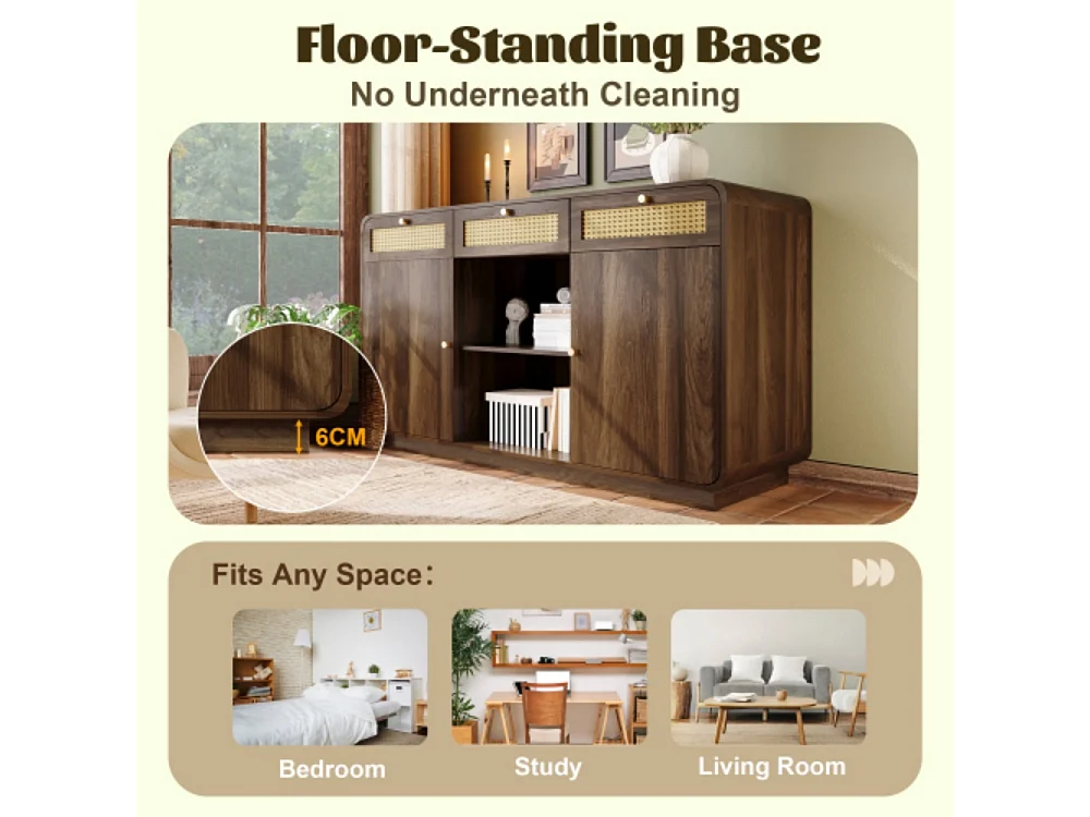 Kommode, Sideboard, Schubladenschrank 3 Schubladen + 2 Schränke + offenes Regal, Höhenverstellbare Einlegeböden, H85/B120/T40 cm