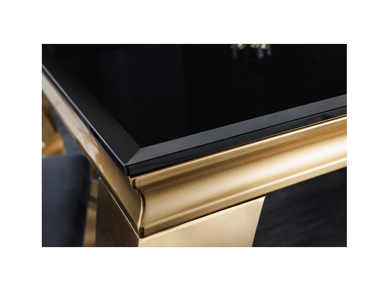 Table VELENA 200 cm – Plateau en verre noir et structure en acier doré – Élégance baroque et design raffiné