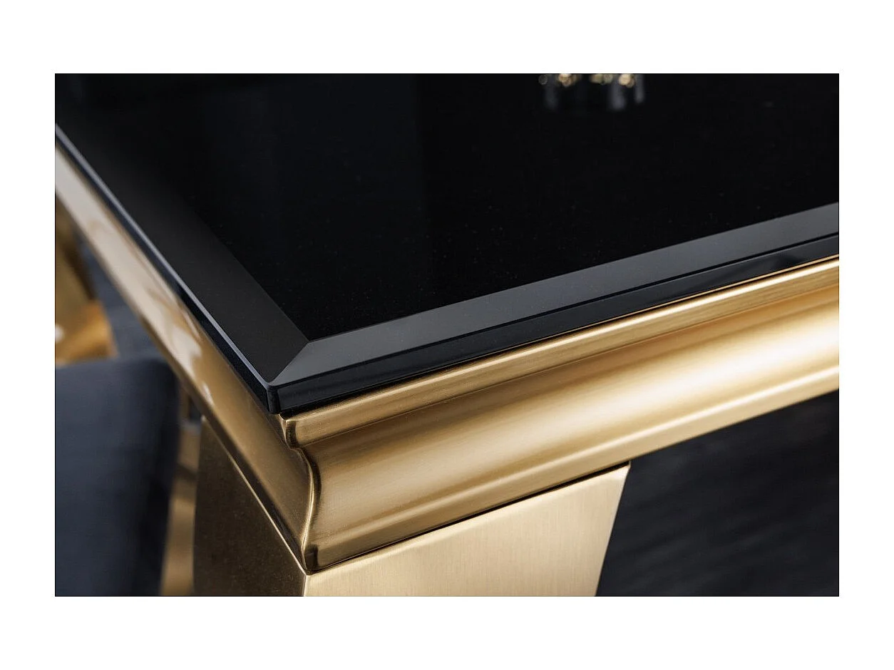 Table VELENA 200 cm – Plateau en verre noir et structure en acier doré – Élégance baroque et design raffiné