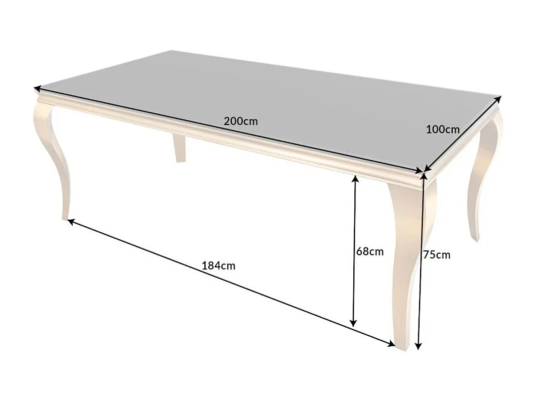 Table VELENA 200 cm – Plateau en verre noir et structure en acier doré – Élégance baroque et design raffiné