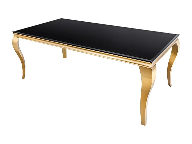 Table VELENA 200 cm – Plateau en verre noir et structure en acier doré – Élégance baroque et design raffiné