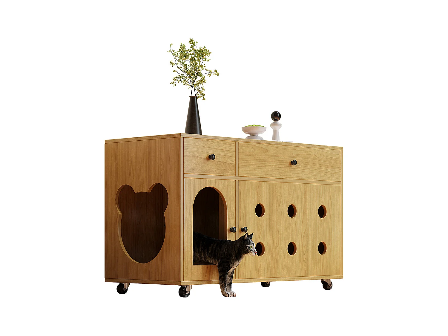 Katzenkloschrank mit abnehmbare Sandablassplatte Haustier-Schrank Katzenschrank Katzenhaus 100×45×66 cm Naturholzfarbe