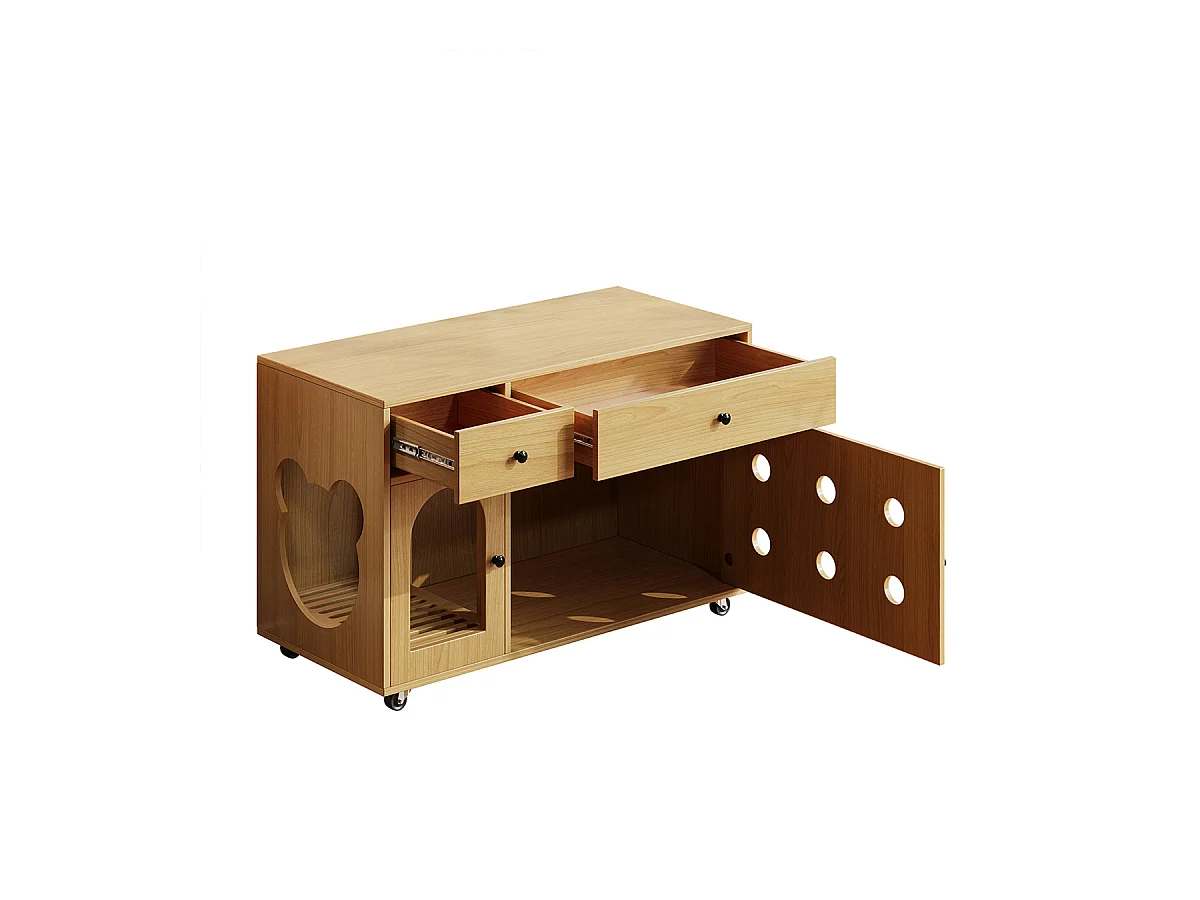 Katzenkloschrank mit abnehmbare Sandablassplatte Haustier-Schrank Katzenschrank Katzenhaus 100×45×66 cm Naturholzfarbe