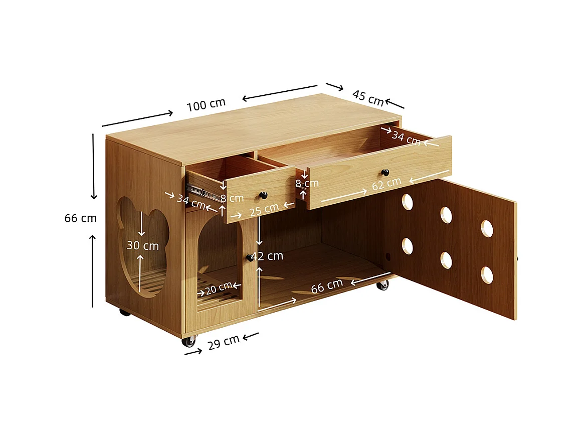 Katzenkloschrank mit abnehmbare Sandablassplatte Haustier-Schrank Katzenschrank Katzenhaus 100×45×66 cm Naturholzfarbe