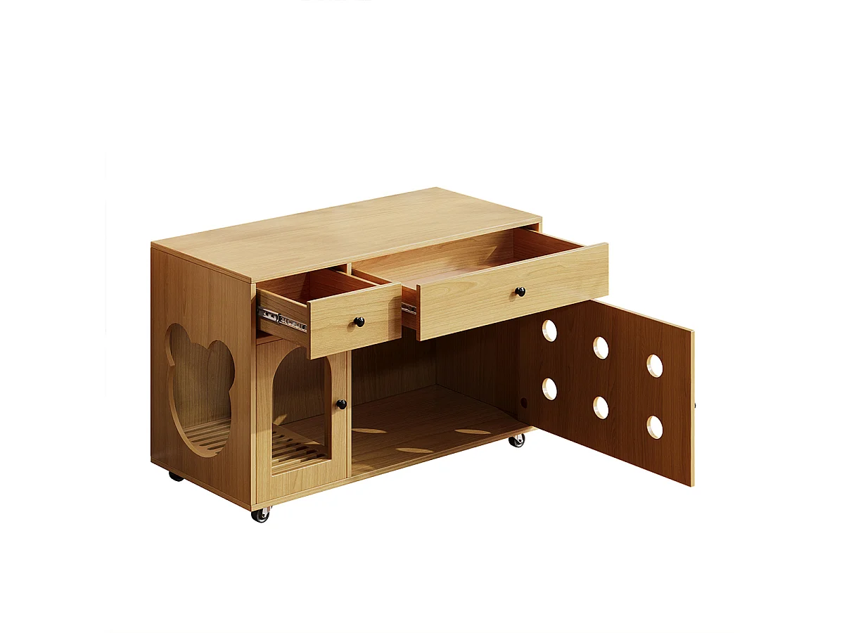 Katzenkloschrank mit abnehmbare Sandablassplatte Haustier-Schrank Katzenschrank Katzenhaus 100×45×66 cm Naturholzfarbe