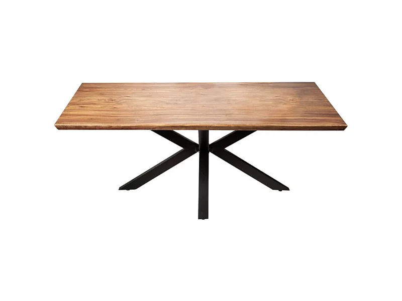 Table SOLARA 200 cm – Plateau en bois de Sheesham verni et pieds en métal noir – Style industriel