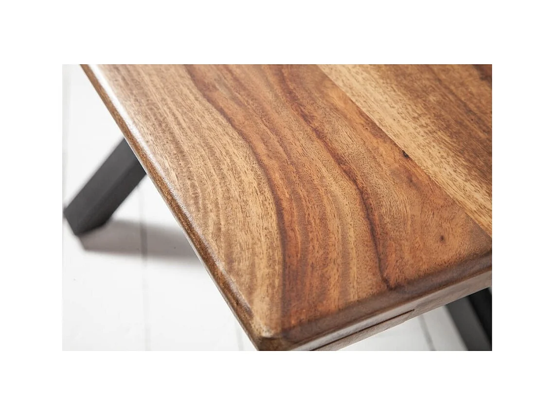 Table SOLARA 200 cm – Plateau en bois de Sheesham verni et pieds en métal noir – Style industriel