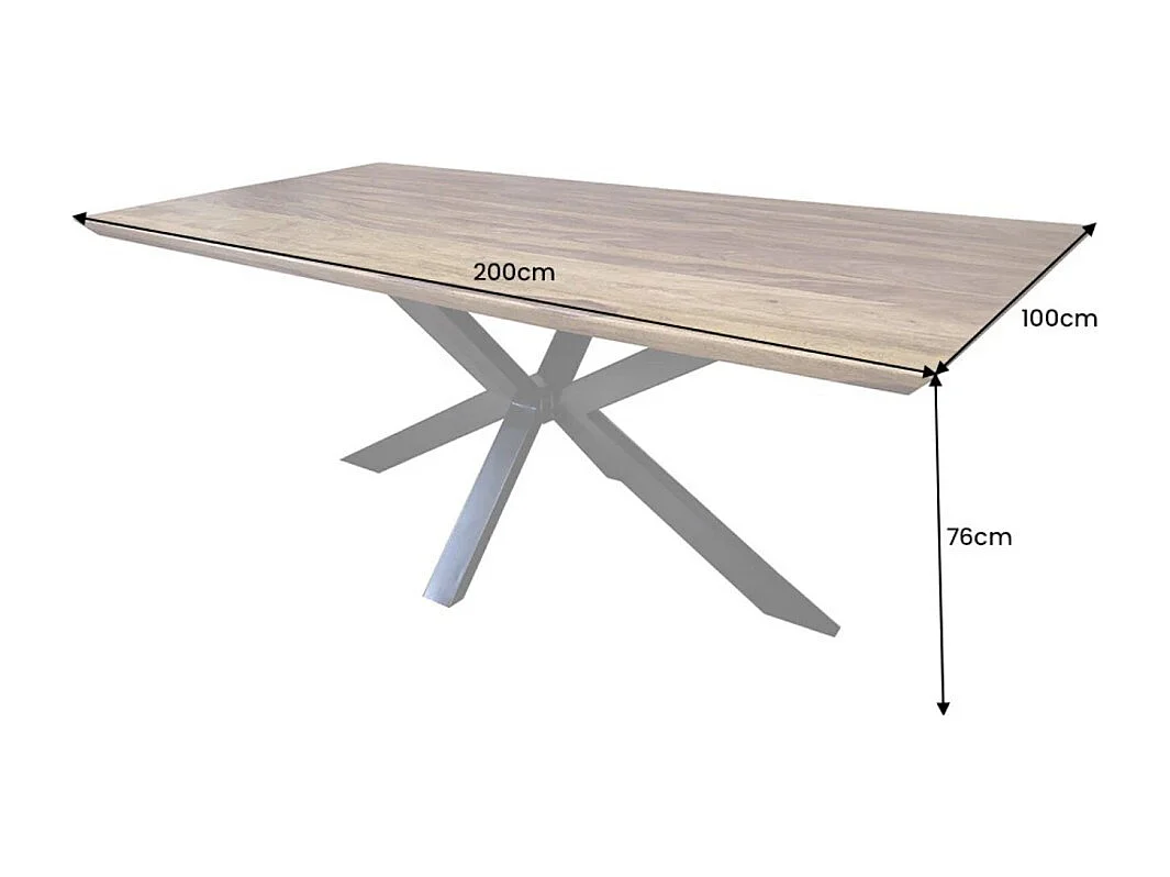 Table SOLARA 200 cm – Plateau en bois de Sheesham verni et pieds en métal noir – Style industriel