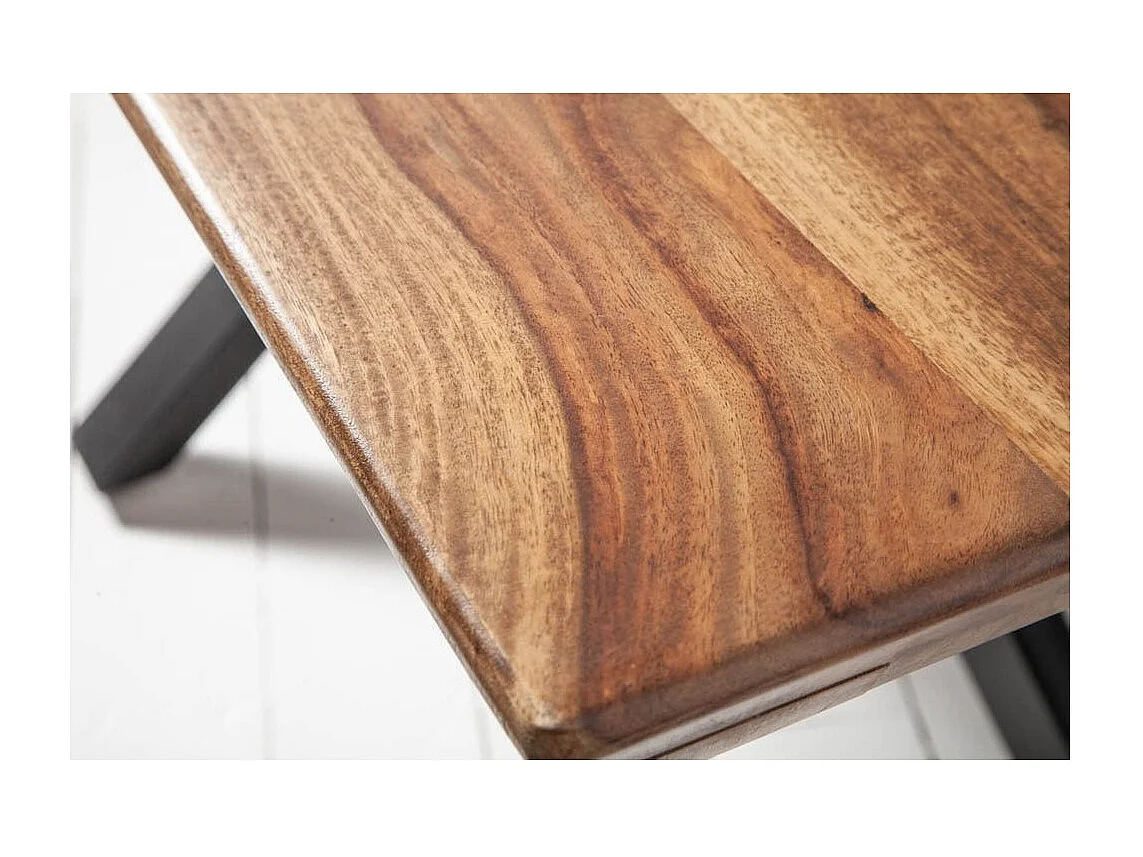 Table SOLARA 200 cm – Plateau en bois de Sheesham verni et pieds en métal noir – Style industriel