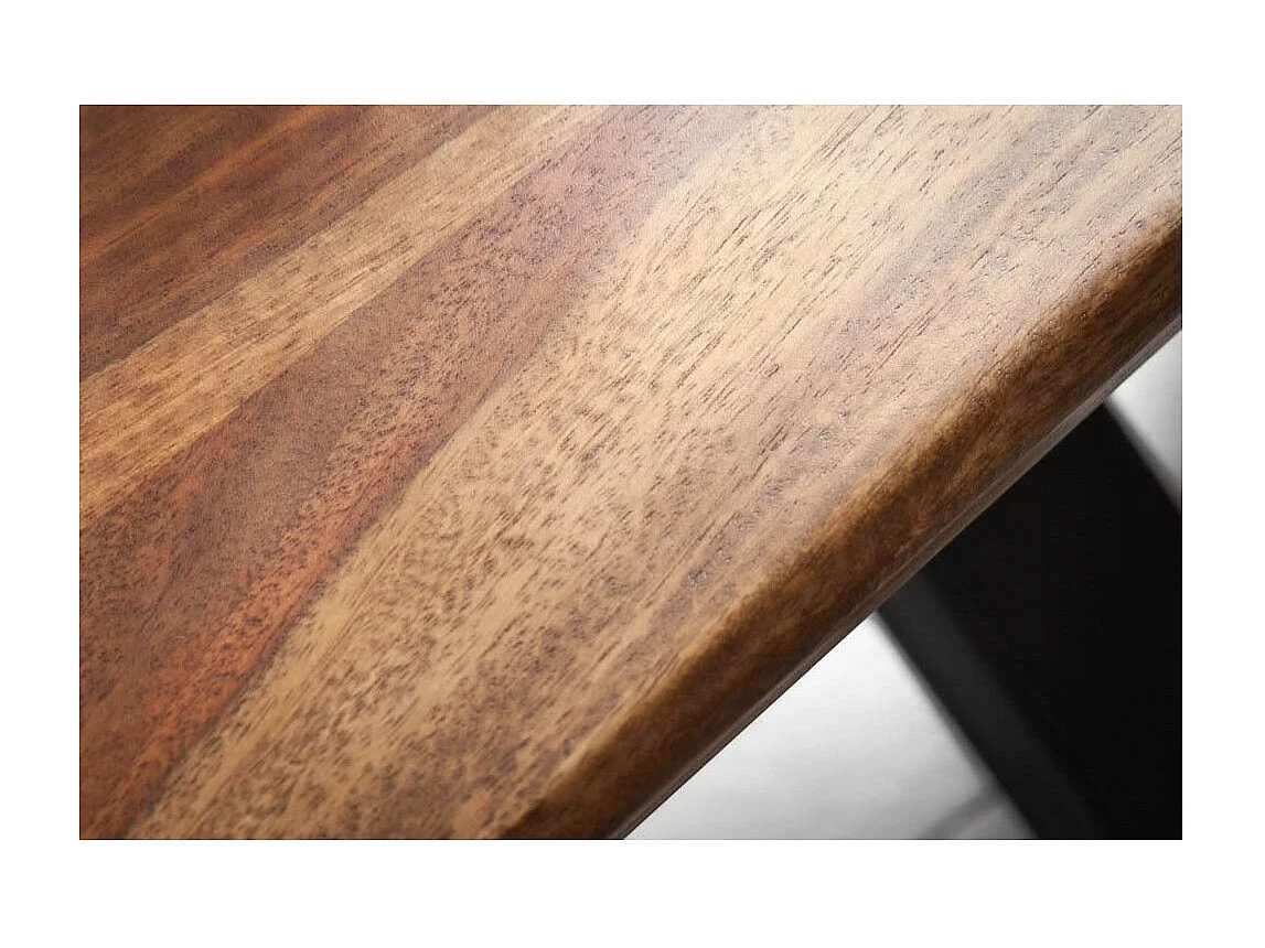 Table SOLARA 200 cm – Plateau en bois de Sheesham verni et pieds en métal noir – Style industriel