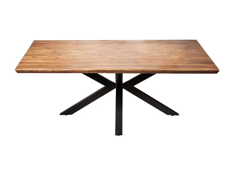 Table SOLARA 200 cm – Plateau en bois de Sheesham verni et pieds en métal noir – Style industriel