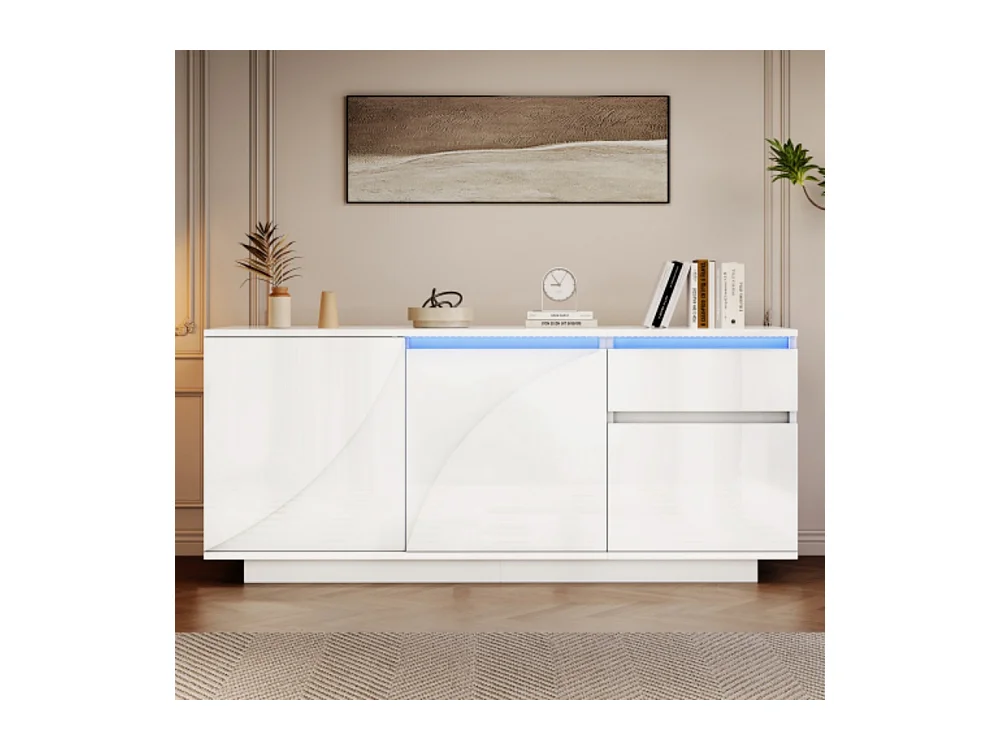 Sideboard, Seitenschrank mit 3 Schränken,kommode mit LED,Schränke mit verstellbaren Einlegeböden,Hochglanz-Wohnzimmerschrank,140*40*60cm