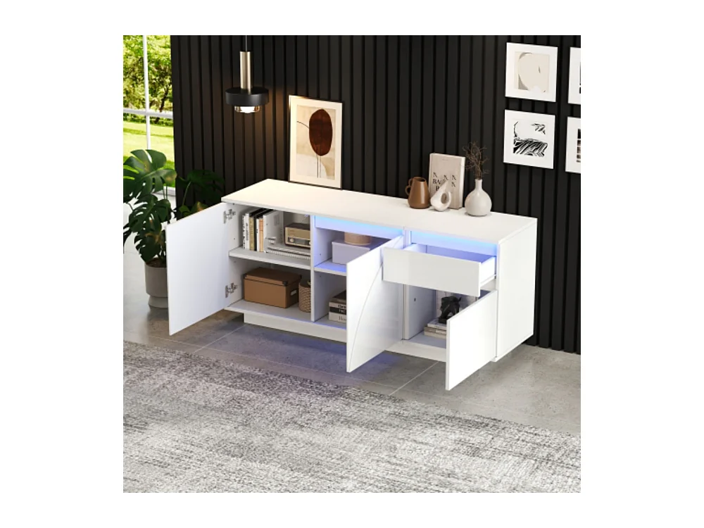 Sideboard, Seitenschrank mit 3 Schränken,kommode mit LED,Schränke mit verstellbaren Einlegeböden,Hochglanz-Wohnzimmerschrank,140*40*60cm