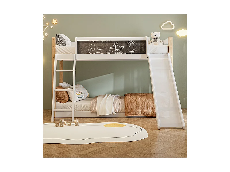Kinderbett mit Rutsche & Treppe Etagenbett Jugendbett Kinder-Familienbett für 90×200 & 90×190 cm Matratzen Weiß