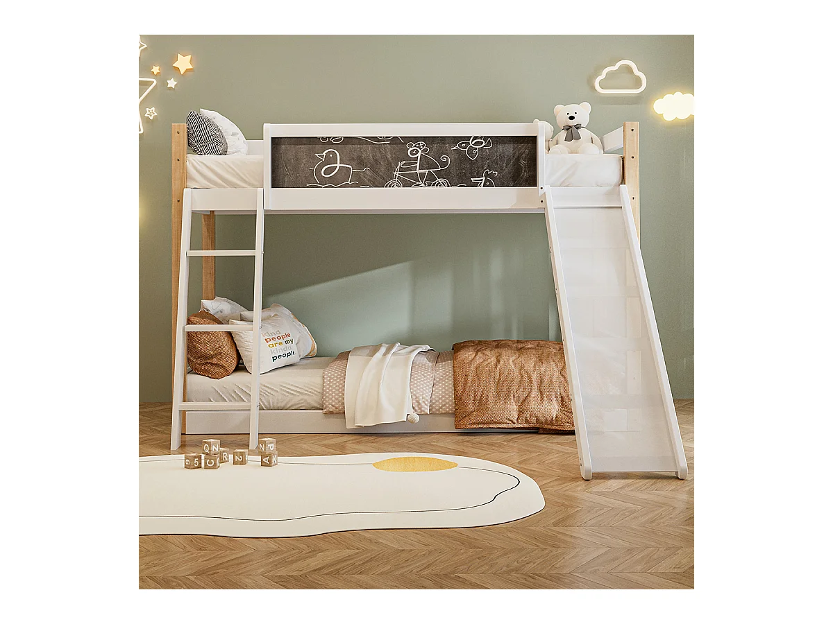 Kinderbett mit Rutsche & Treppe Etagenbett Jugendbett Kinder-Familienbett für 90×200 & 90×190 cm Matratzen Weiß