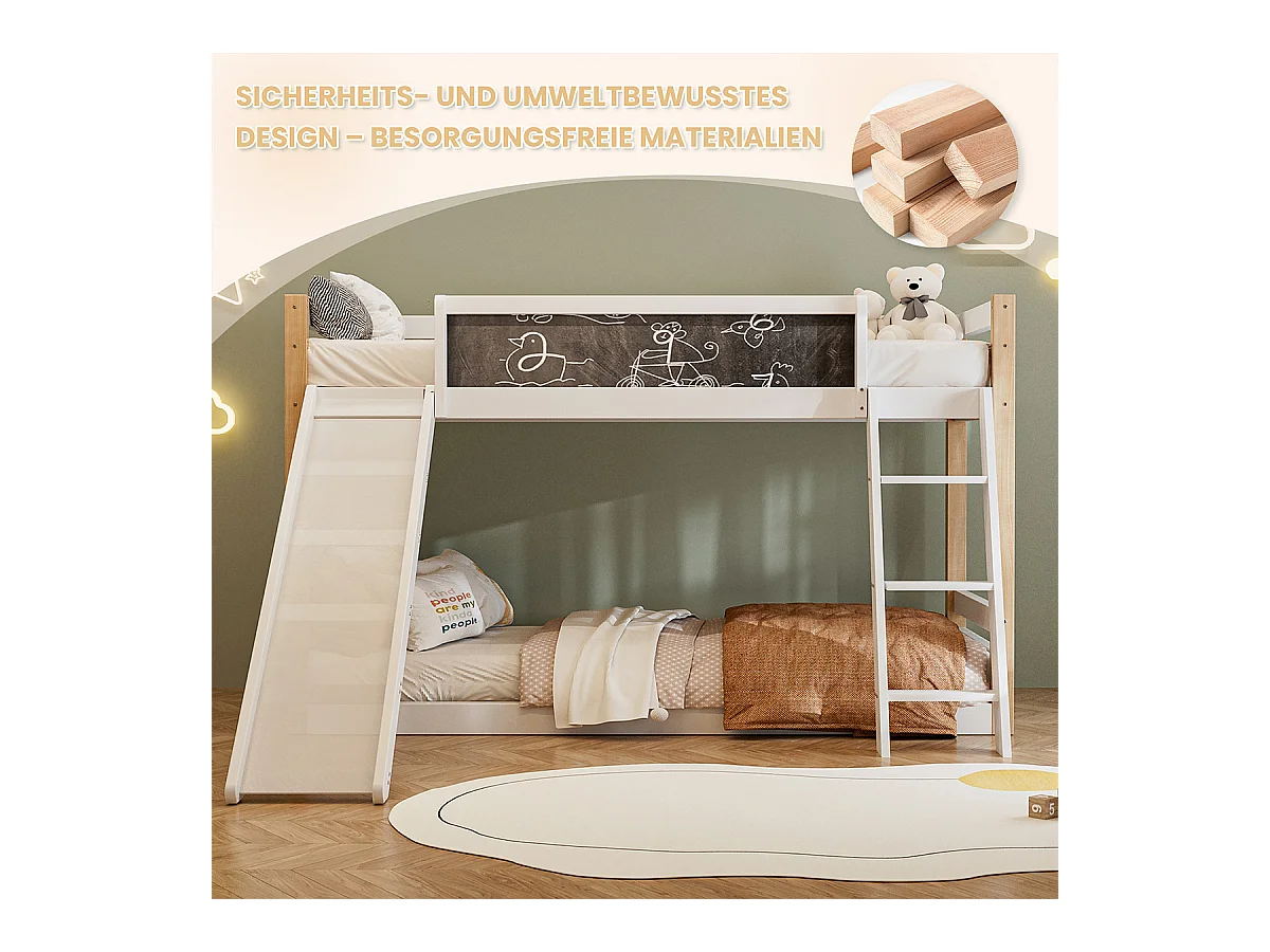 Kinderbett mit Rutsche & Treppe Etagenbett Jugendbett Kinder-Familienbett für 90×200 & 90×190 cm Matratzen Weiß