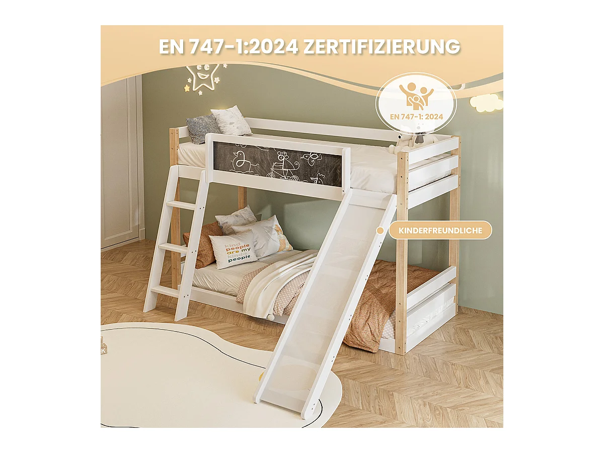 Kinderbett mit Rutsche & Treppe Etagenbett Jugendbett Kinder-Familienbett für 90×200 & 90×190 cm Matratzen Weiß