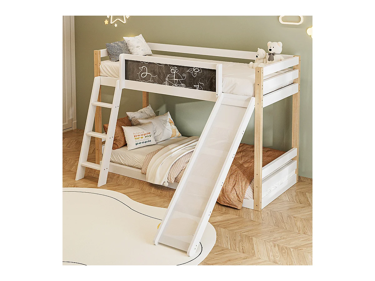 Kinderbett mit Rutsche & Treppe Etagenbett Jugendbett Kinder-Familienbett für 90×200 & 90×190 cm Matratzen Weiß