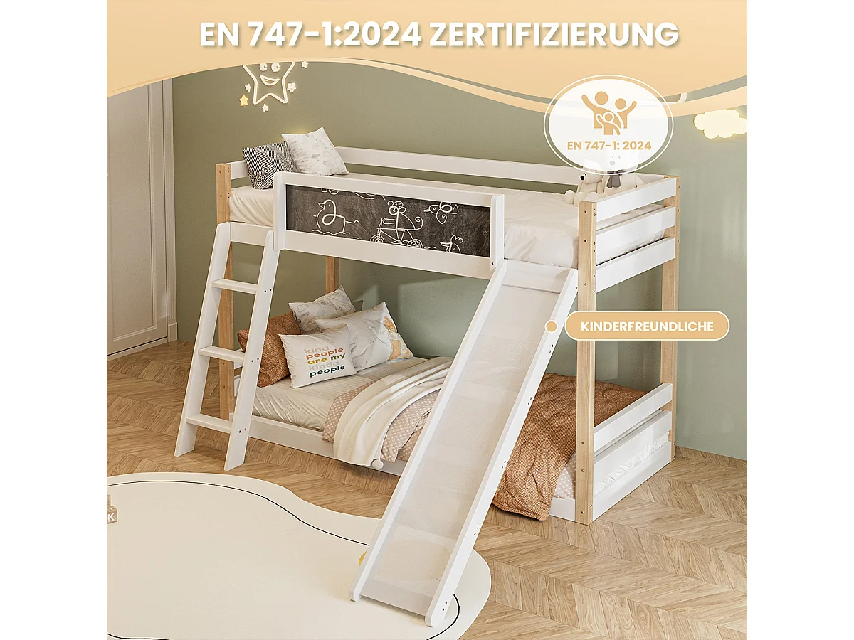 Kinderbett mit Rutsche & Treppe Etagenbett Jugendbett Kinder-Familienbett für 90×200 & 90×190 cm Matratzen Weiß