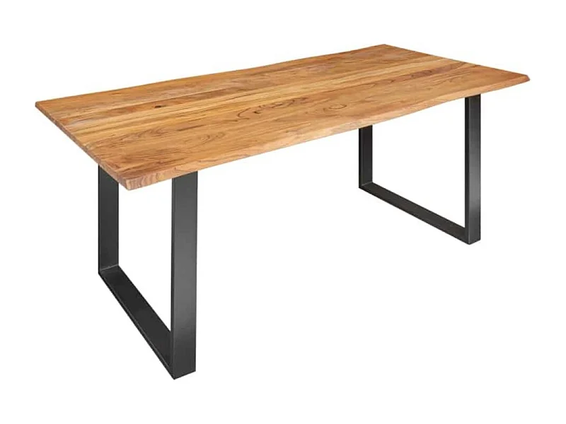 Table de salle à manger ARKAYA 180 cm – Plateau en bois d'acacia sauvage verni et pieds en métal noir en U – Style industriel