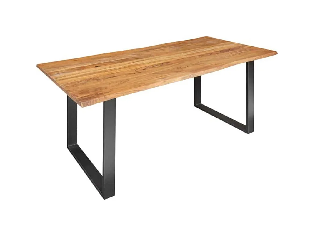 Table de salle à manger ARKAYA 180 cm – Plateau en bois d'acacia sauvage verni et pieds en métal noir en U – Style industriel