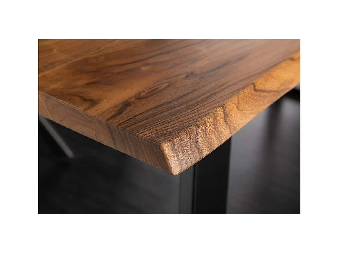 Table de salle à manger ARKAYA 180 cm – Plateau en bois d'acacia sauvage verni et pieds en métal noir en U – Style industriel
