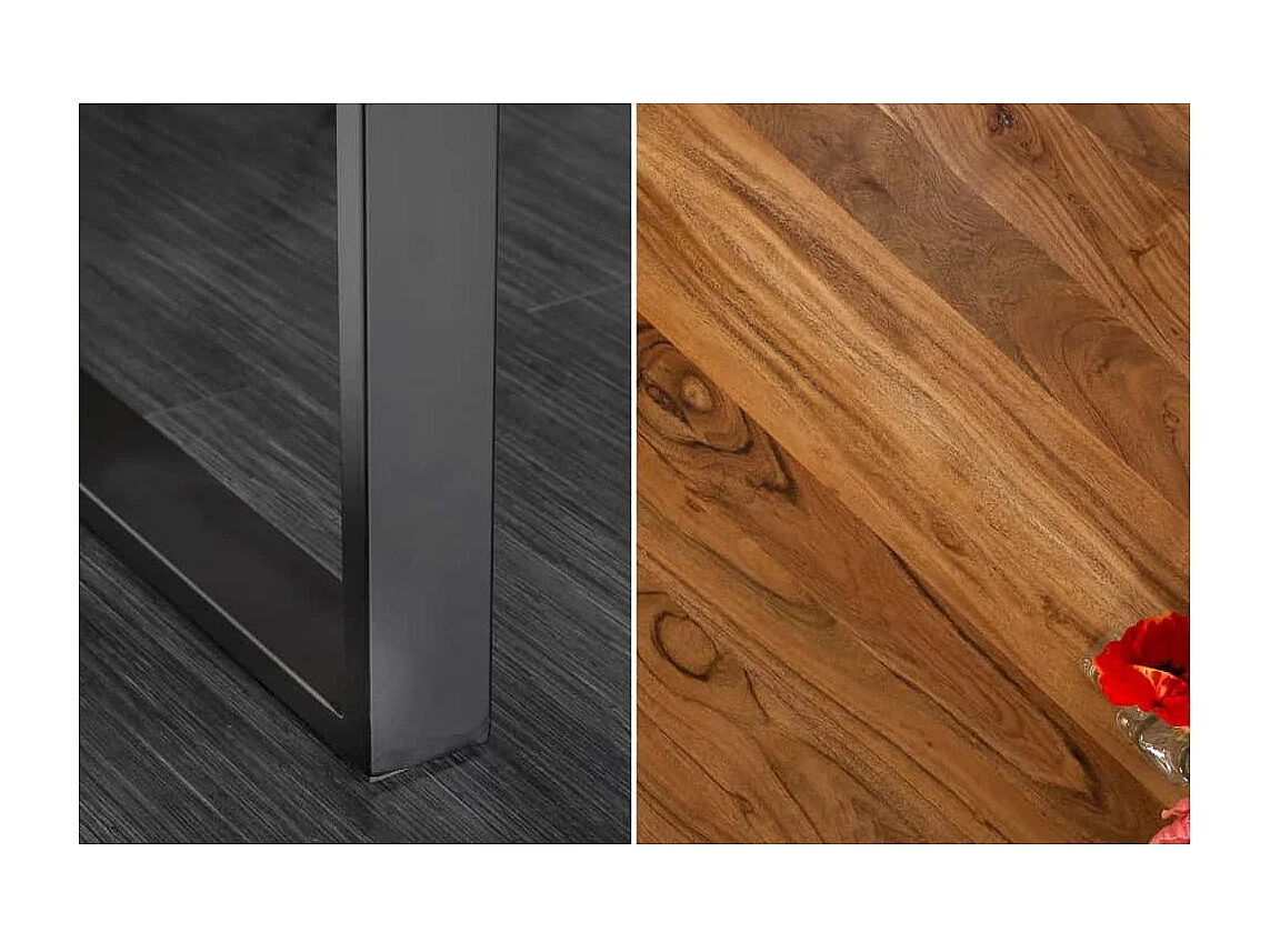 Table de salle à manger ARKAYA 180 cm – Plateau en bois d'acacia sauvage verni et pieds en métal noir en U – Style industriel