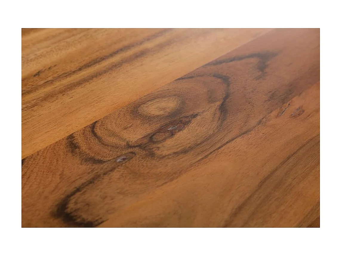 Table de salle à manger ARKAYA 180 cm – Plateau en bois d'acacia sauvage verni et pieds en métal noir en U – Style industriel