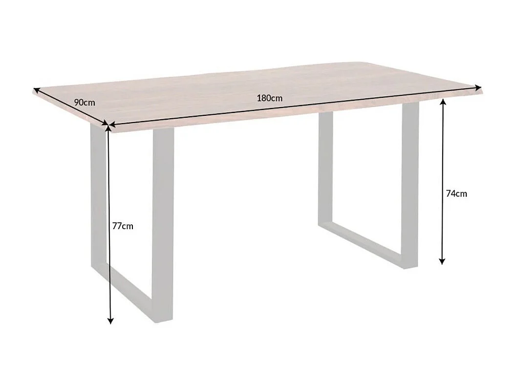 Table de salle à manger ARKAYA 180 cm – Plateau en bois d'acacia sauvage verni et pieds en métal noir en U – Style industriel