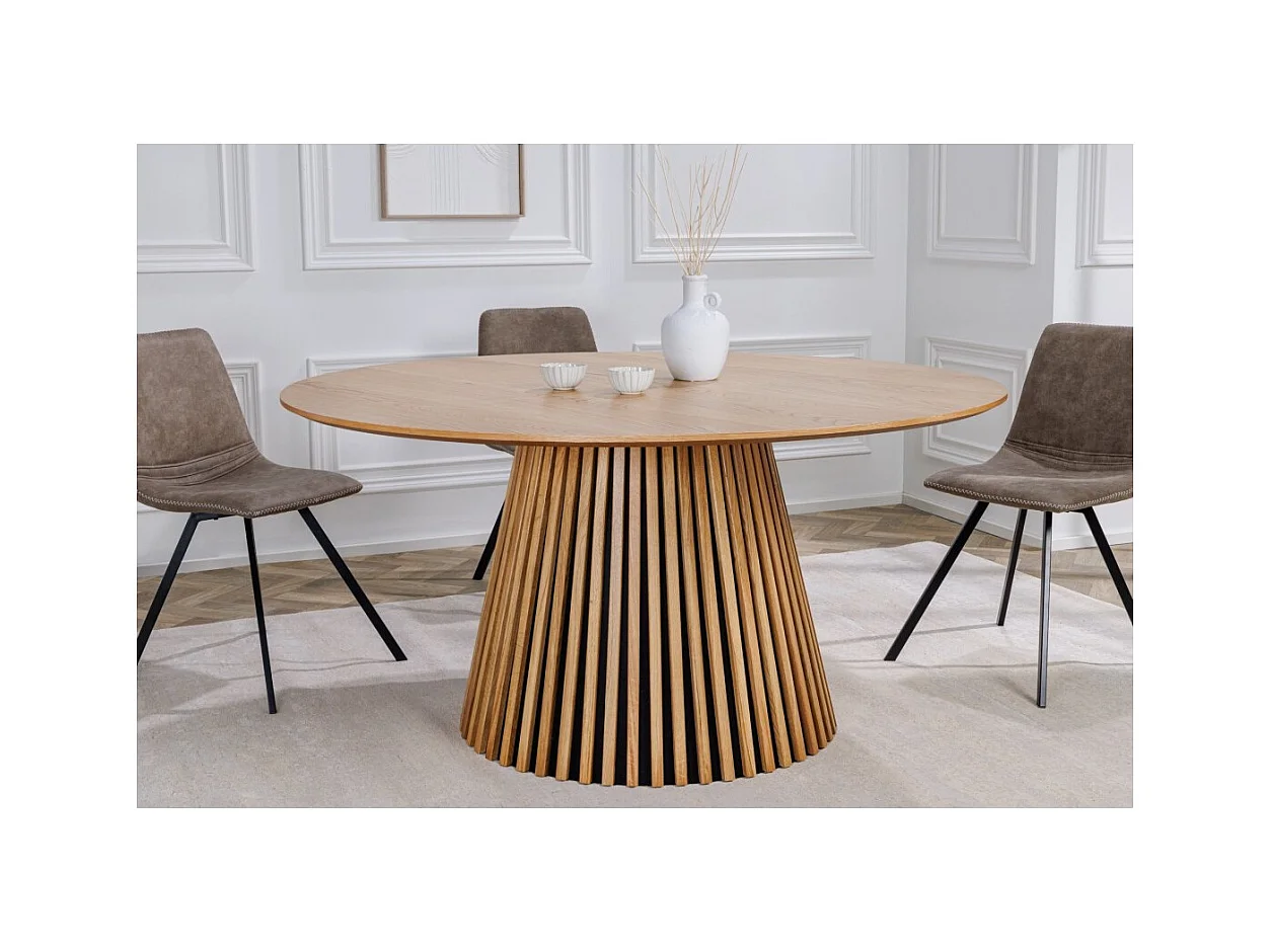 Table de salle à manger KANOVA 120 cm – Plateau rond en chêne clair et pied central design – Style contemporain
