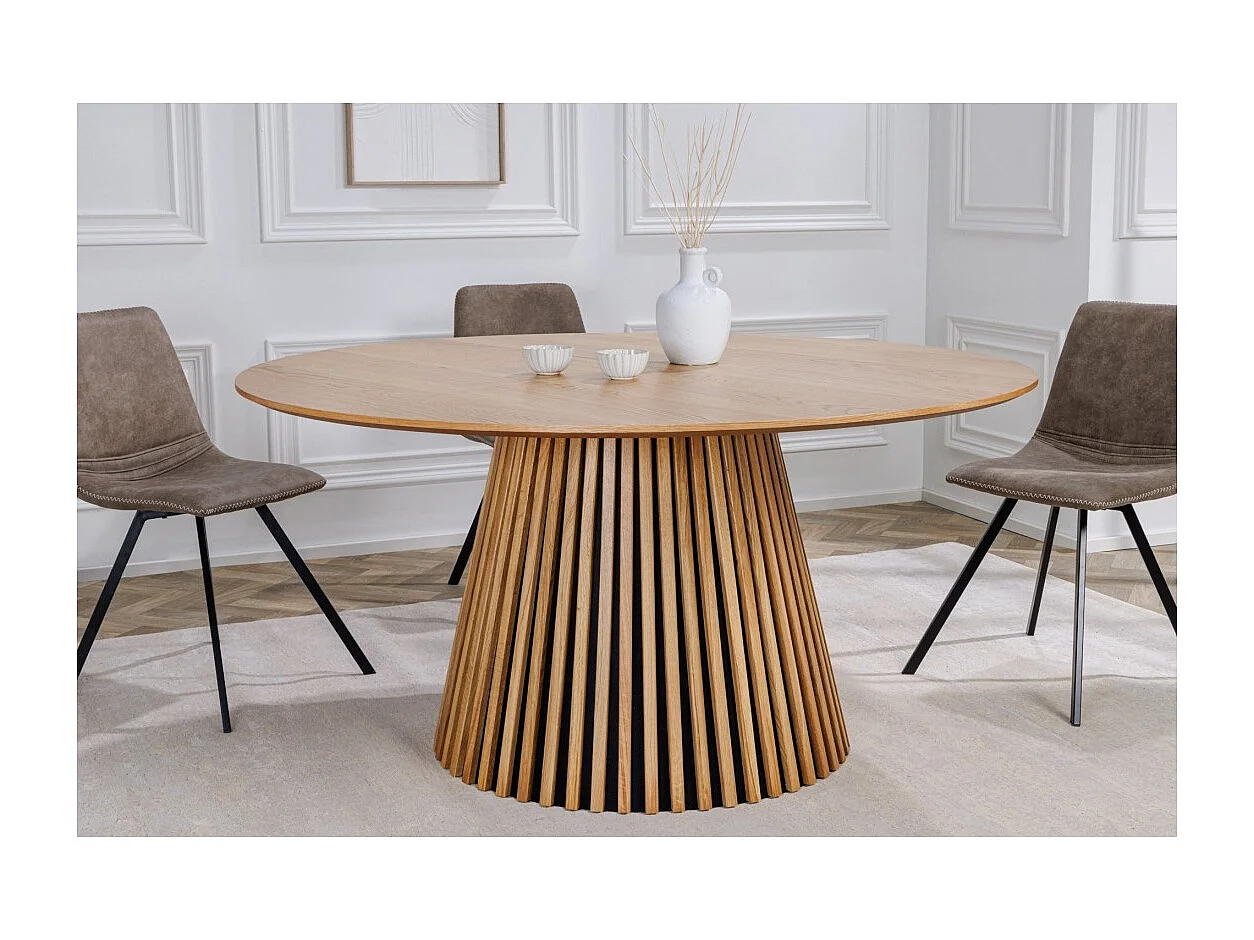 Table de salle à manger KANOVA 120 cm – Plateau rond en chêne clair et pied central design – Style contemporain
