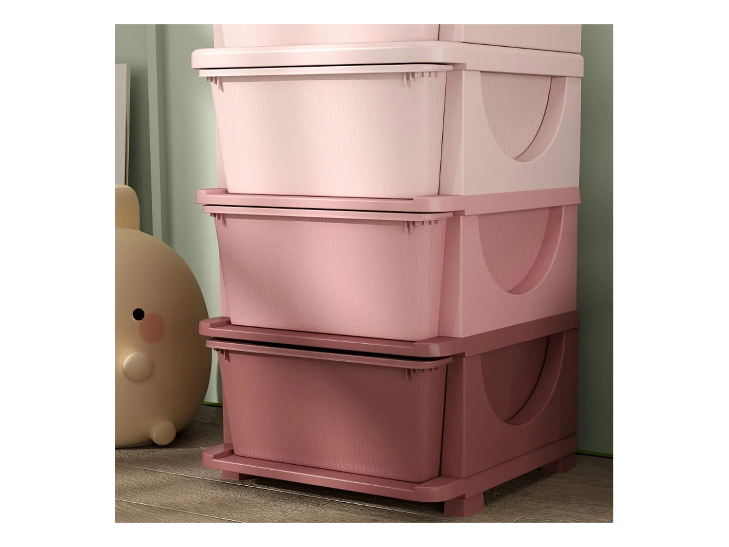 Aufbewahrungsboxen für Kinder, 4 Schubladen, abgerundete Kanten, erhöhtes Design, 37x37x76 cm, Rosa