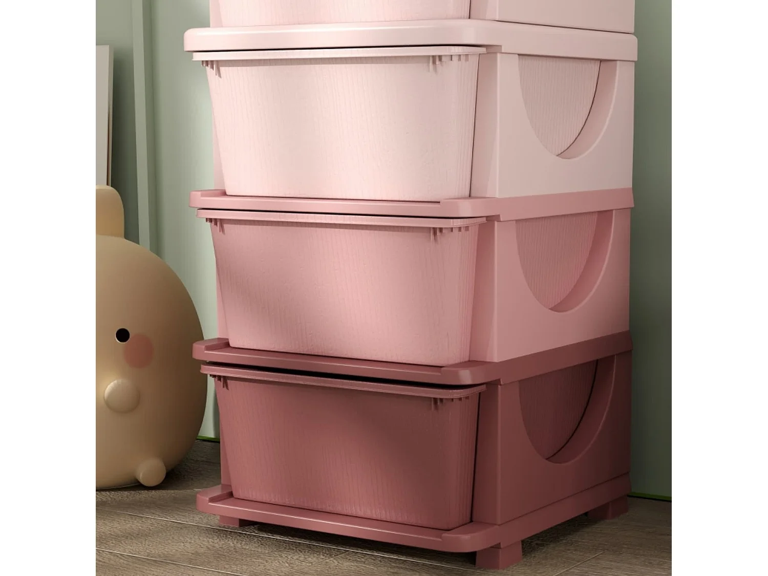 Aufbewahrungsboxen für Kinder, 4 Schubladen, abgerundete Kanten, erhöhtes Design, 37x37x76 cm, Rosa