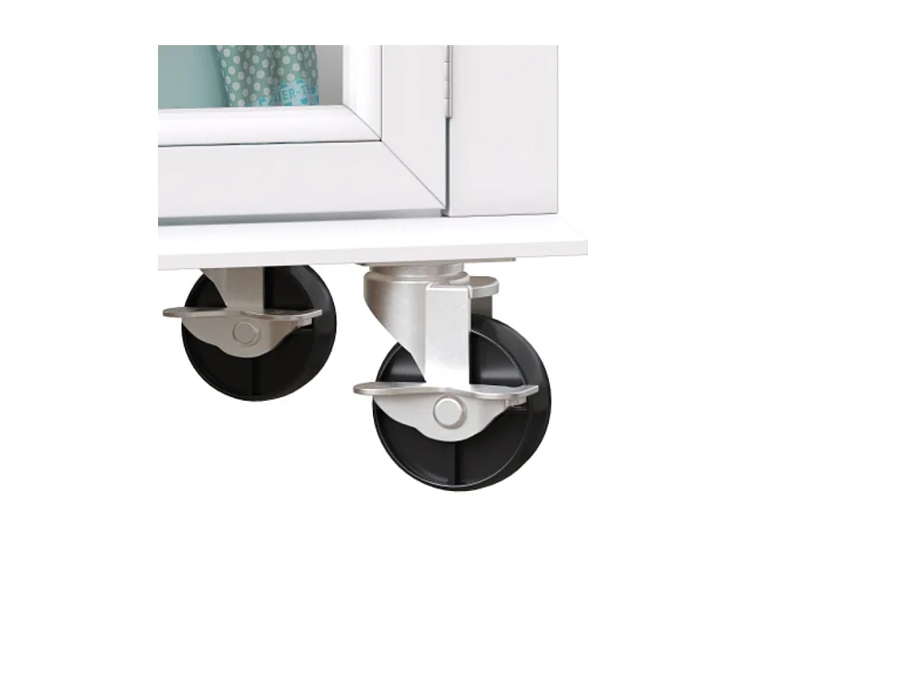 Kücheninsel mit Rollen & Glastüren, Multifunktionaler Servierwagen mit Stauraum, Mobiler Buffetschrank, Küchenwagen für Esszimmer