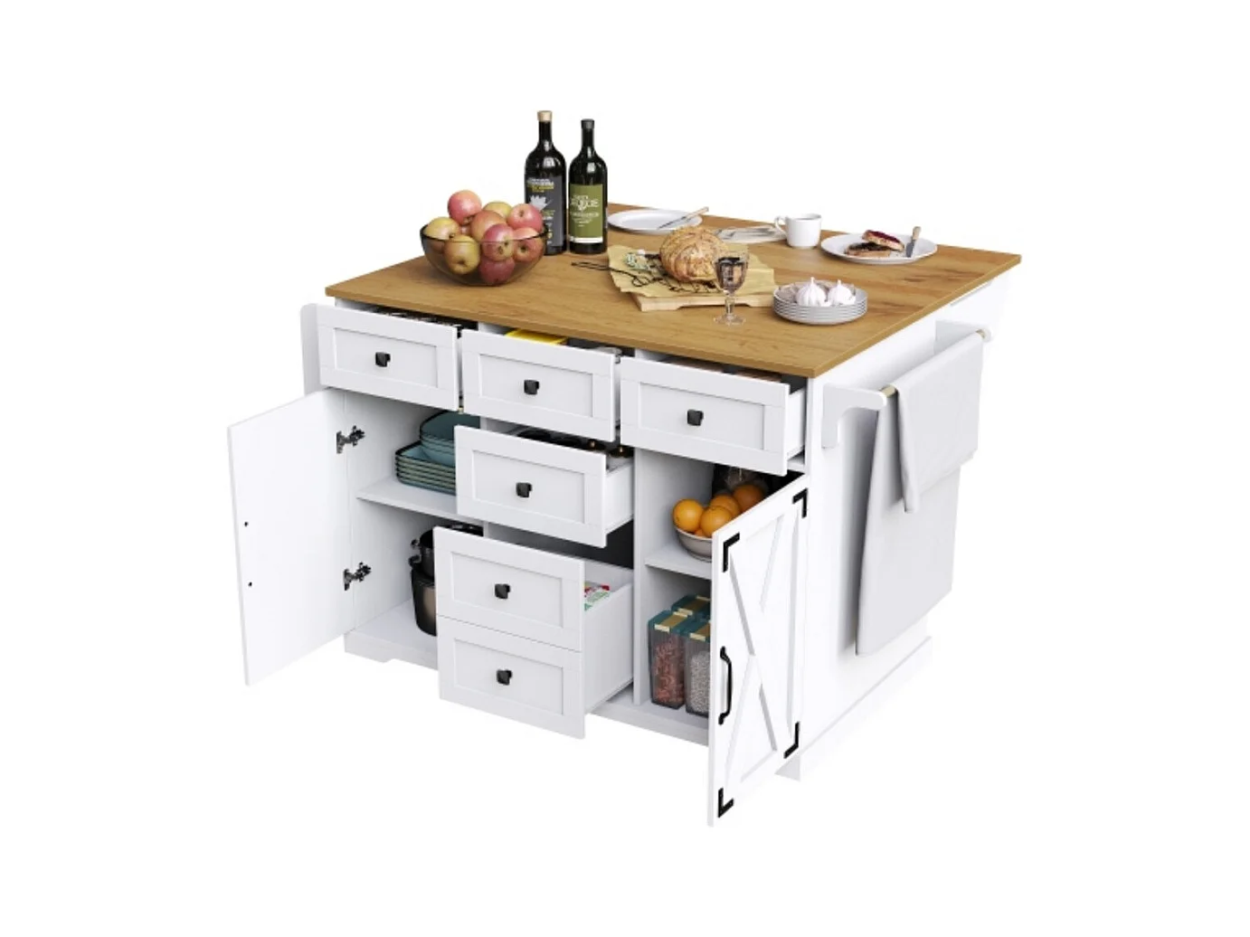 Kücheninsel, Servierwagen mit Stauraum, Mobiler Buffetschrank, Küchenwagen für Küche