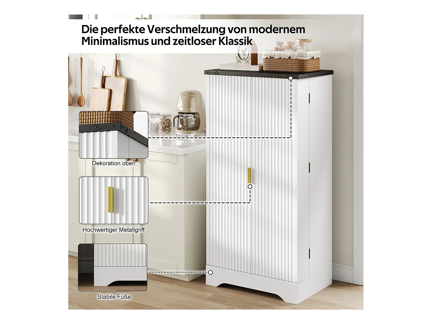 Küchenschrank mit LED-Sensorlicht und Gewürzregal, Großzügiger Doppeltür-Schrank mit Verstellbaren Regalböden und Modernem Türdesign,120x60,5x40cm