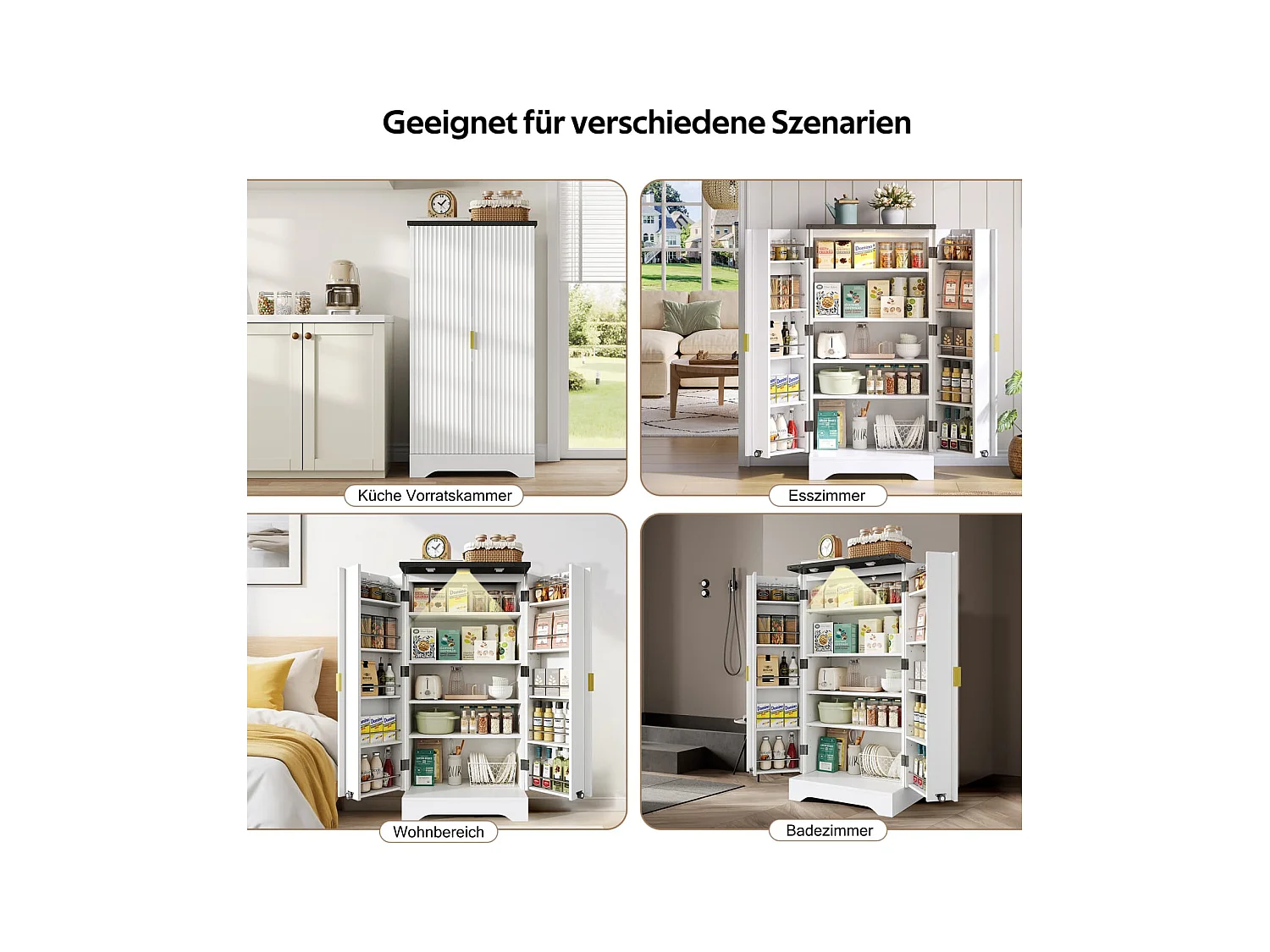 Küchenschrank mit LED-Sensorlicht und Gewürzregal, Großzügiger Doppeltür-Schrank mit Verstellbaren Regalböden und Modernem Türdesign,120x60,5x40cm