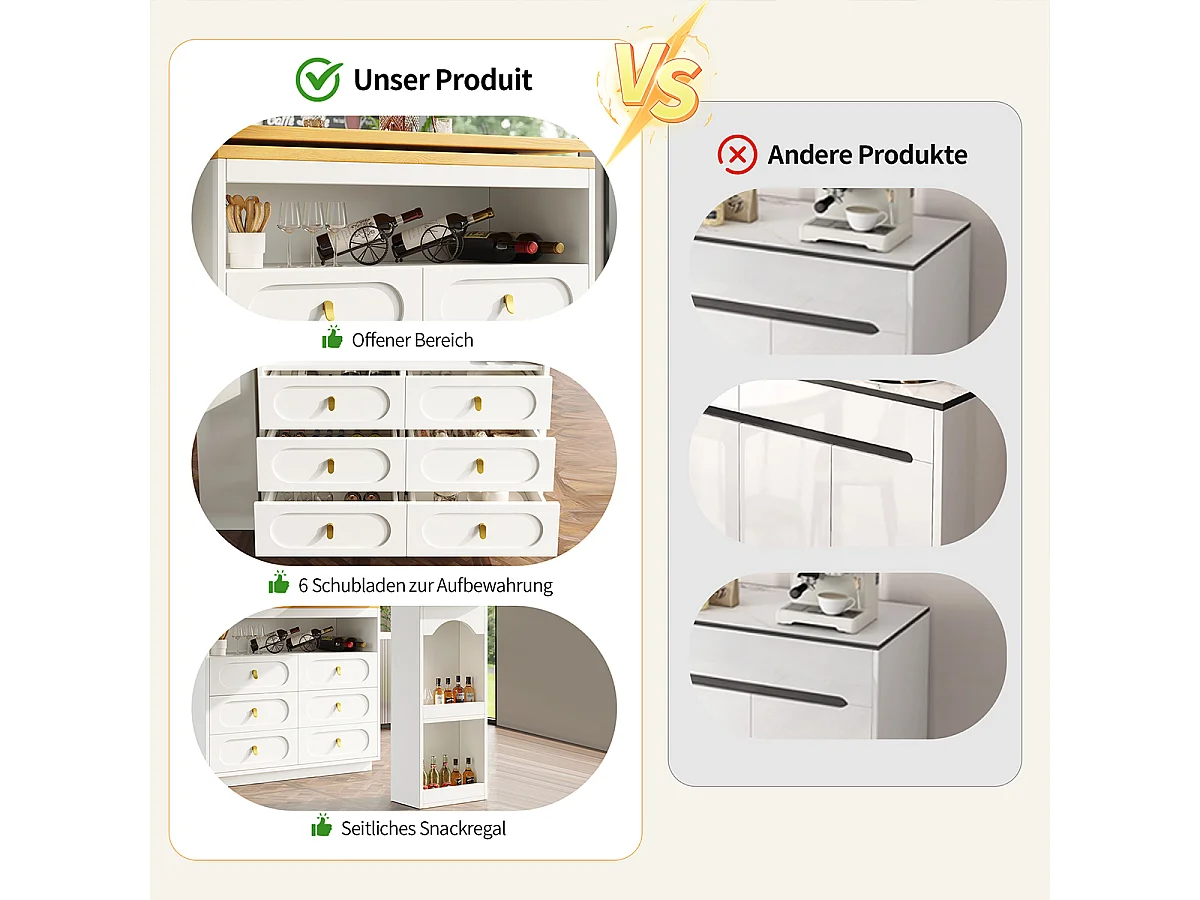Bartisch mit 360° Drehfunktion und Stauraum Kücheninsel Hochtisch Küchentisch Längenverstellbar von 138-203cm Weiß