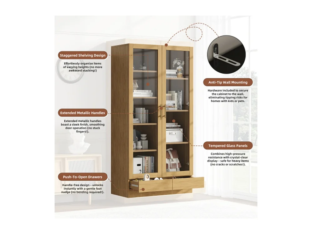 Glasvitrine, Büroschrank,Aufbewahrungsregal, verstellbare Fachböden,80*40*160 cm