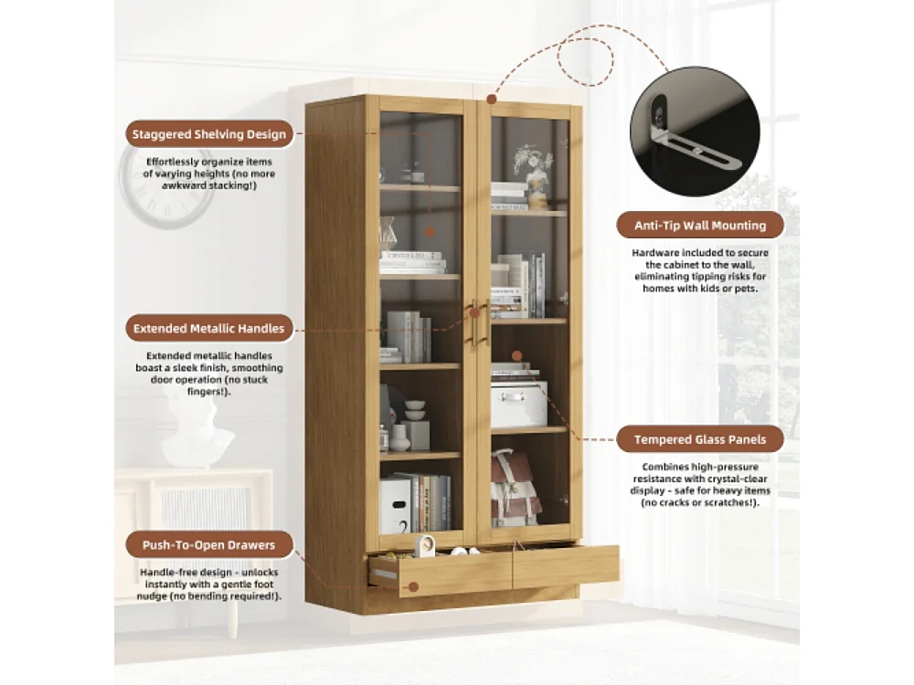 Glasvitrine, Büroschrank,Aufbewahrungsregal, verstellbare Fachböden,80*40*160 cm