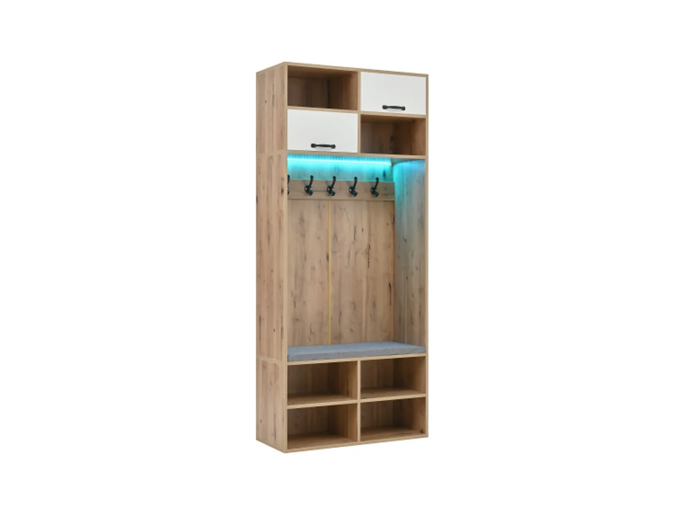 Garderobenset, Komplett-Set Flurgarderobe mit Sitzbank, 5 Haken, 2 Türen 80×185×35 cm (B×H×T)