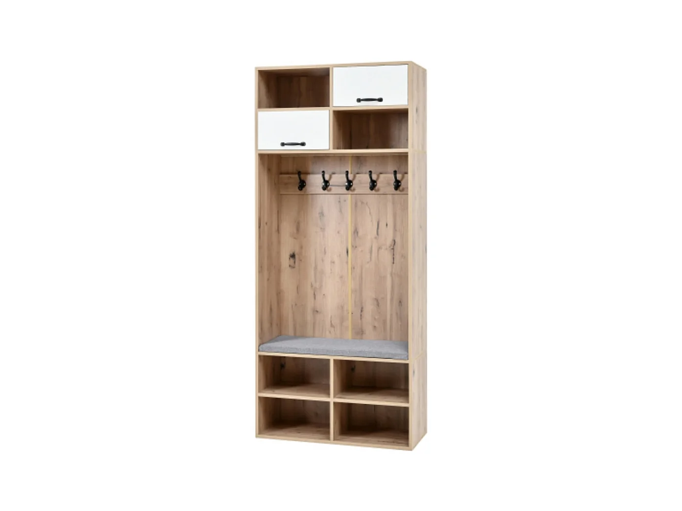Garderobenset, Komplett-Set Flurgarderobe mit Sitzbank, 5 Haken, 2 Türen 80×185×35 cm (B×H×T)