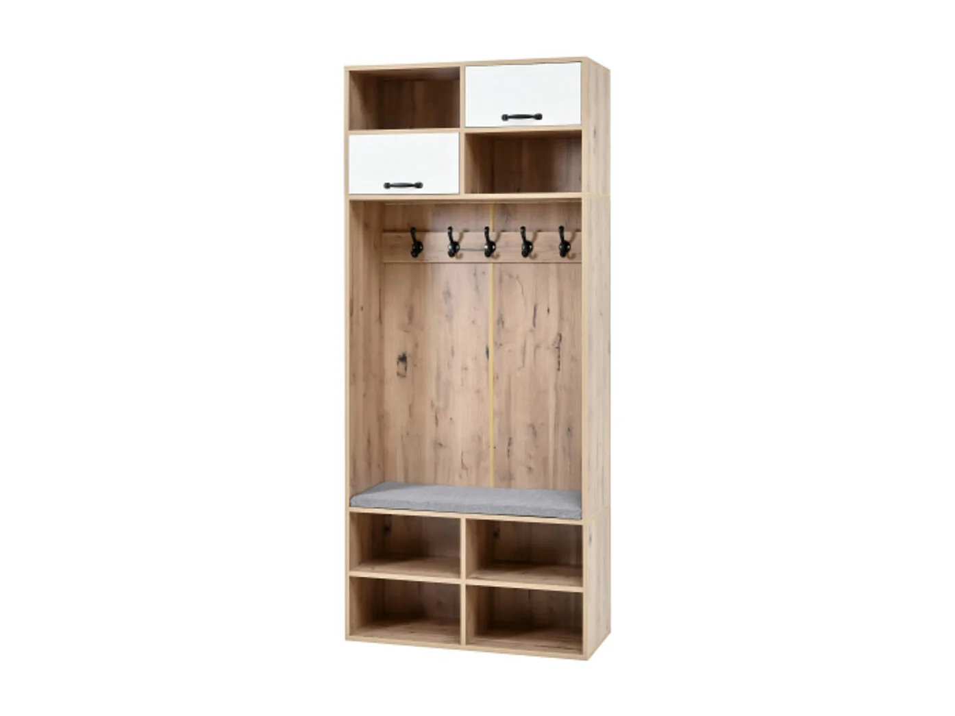 Garderobenset, Komplett-Set Flurgarderobe mit Sitzbank, 5 Haken, 2 Türen 80×185×35 cm (B×H×T)