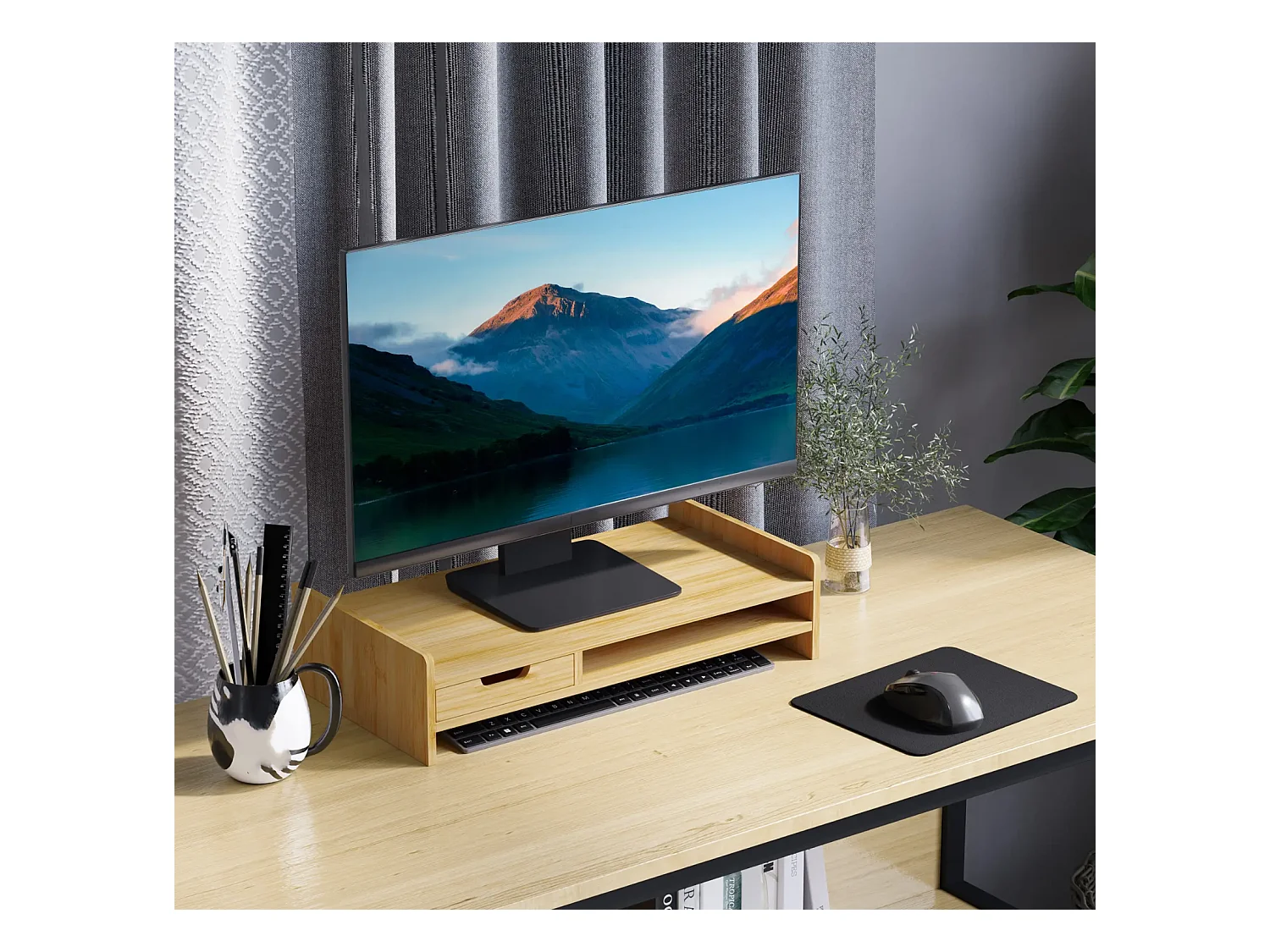 Monitorständer mit Schublade, Bildschirmerhöhung Monitor Ständer Bildschirmständer für PC 49 x 25,5 x 11,5cm