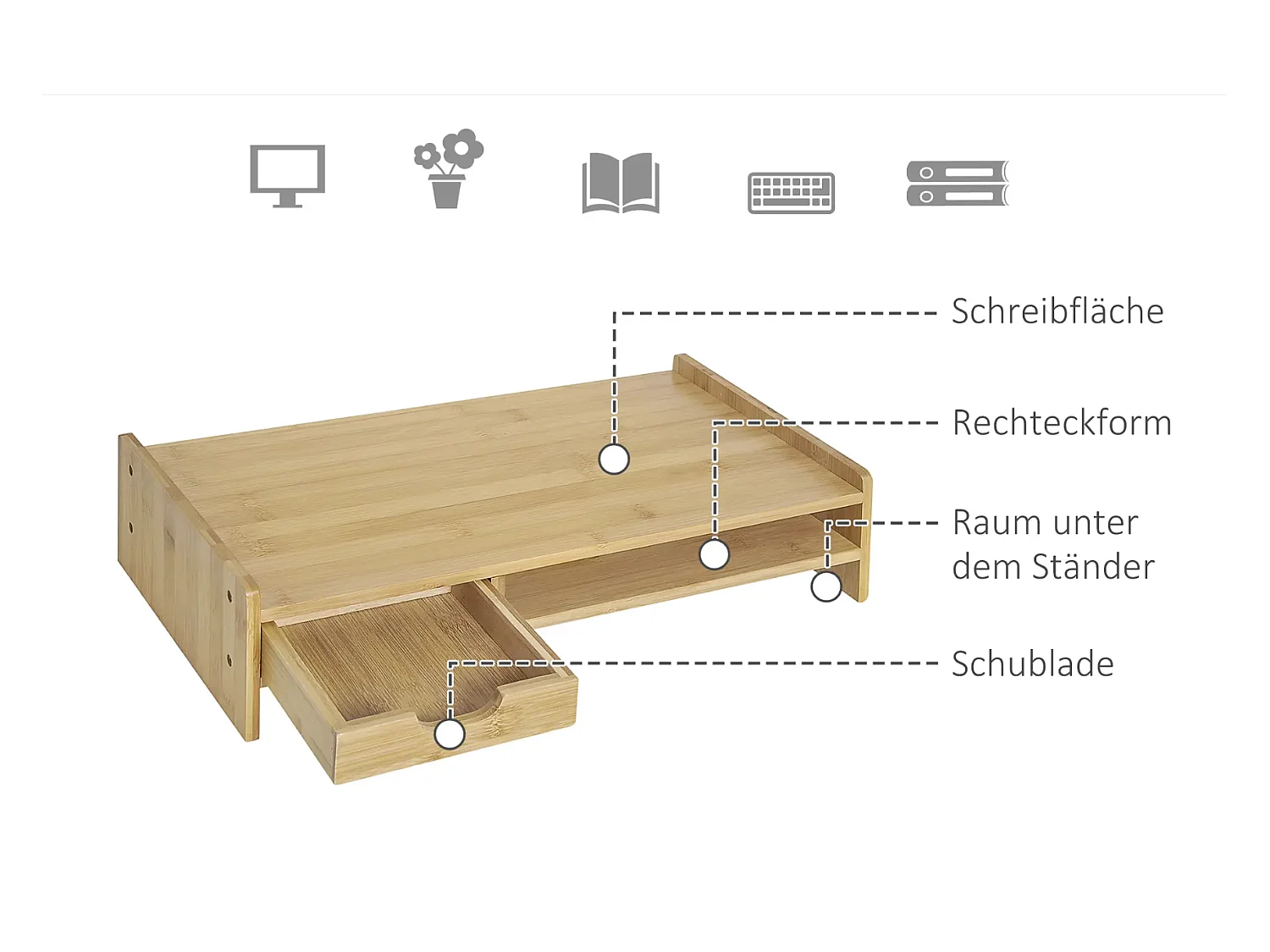 Monitorständer mit Schublade, Bildschirmerhöhung Monitor Ständer Bildschirmständer für PC 49 x 25,5 x 11,5cm
