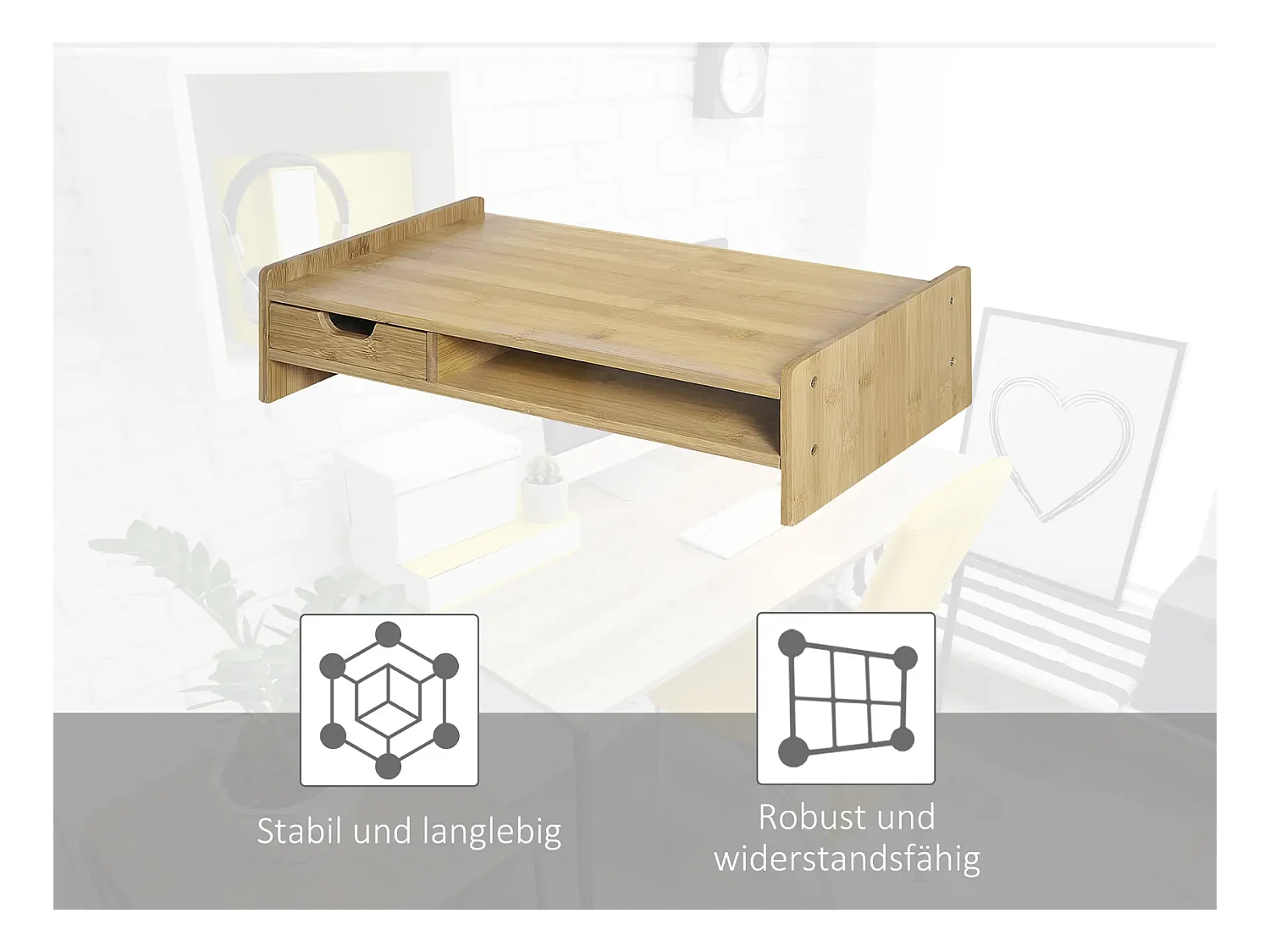 Monitorständer mit Schublade, Bildschirmerhöhung Monitor Ständer Bildschirmständer für PC 49 x 25,5 x 11,5cm